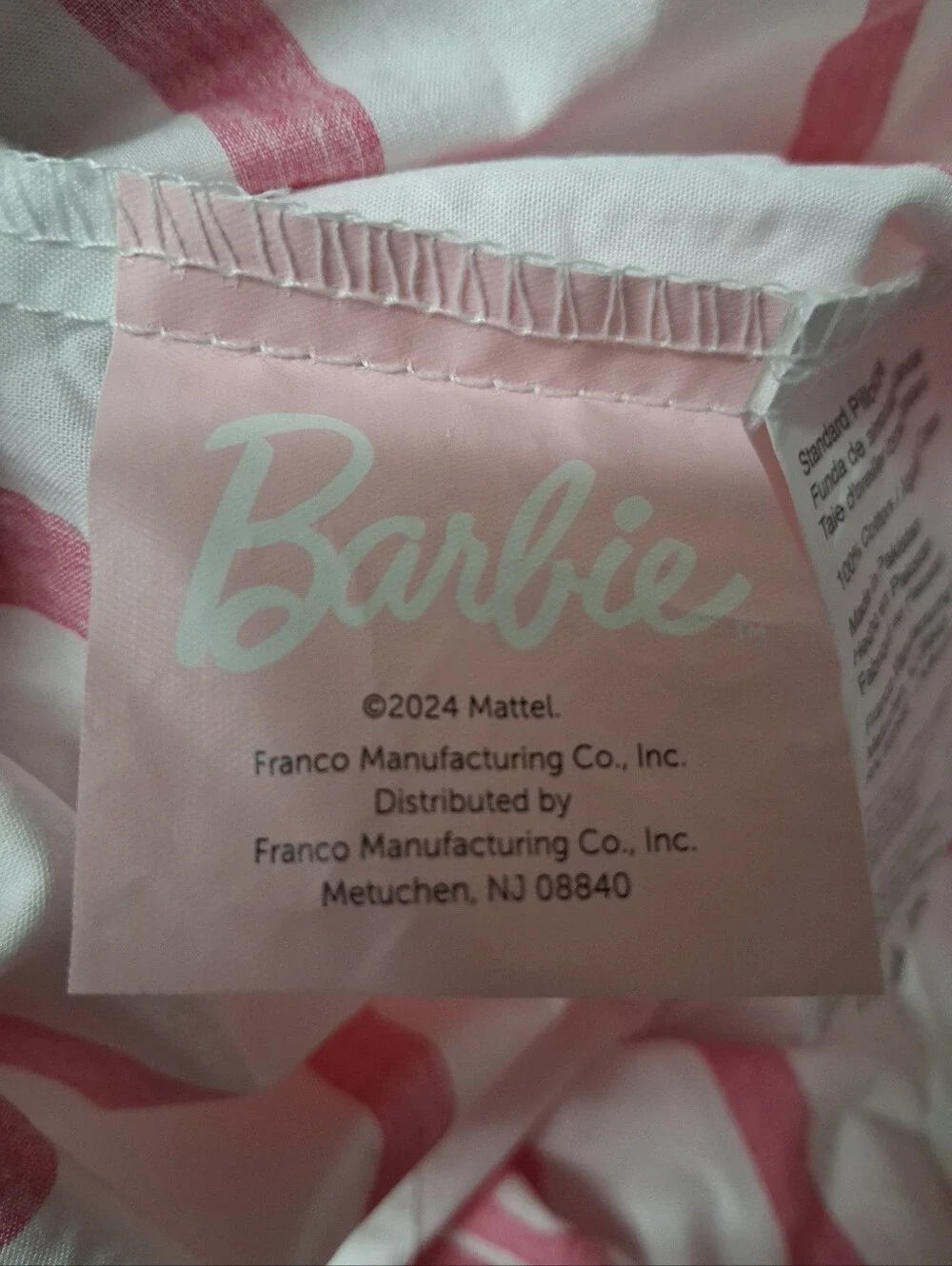 2pc Set Of Barbie Pink And White Striped Standard Size  Pillowcases.
